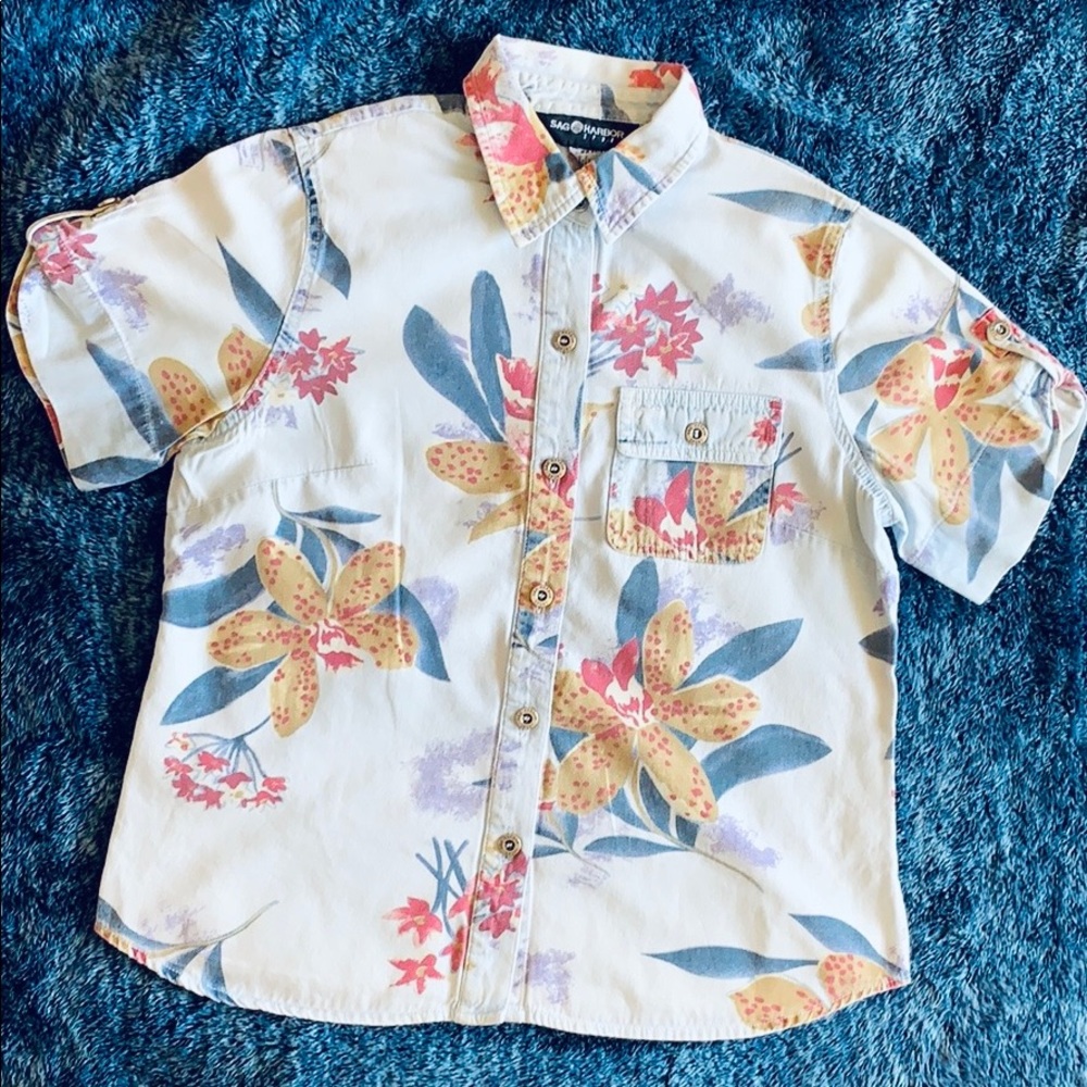 Blouse Sag Harbor 90’ Vintage Floral Print Denim